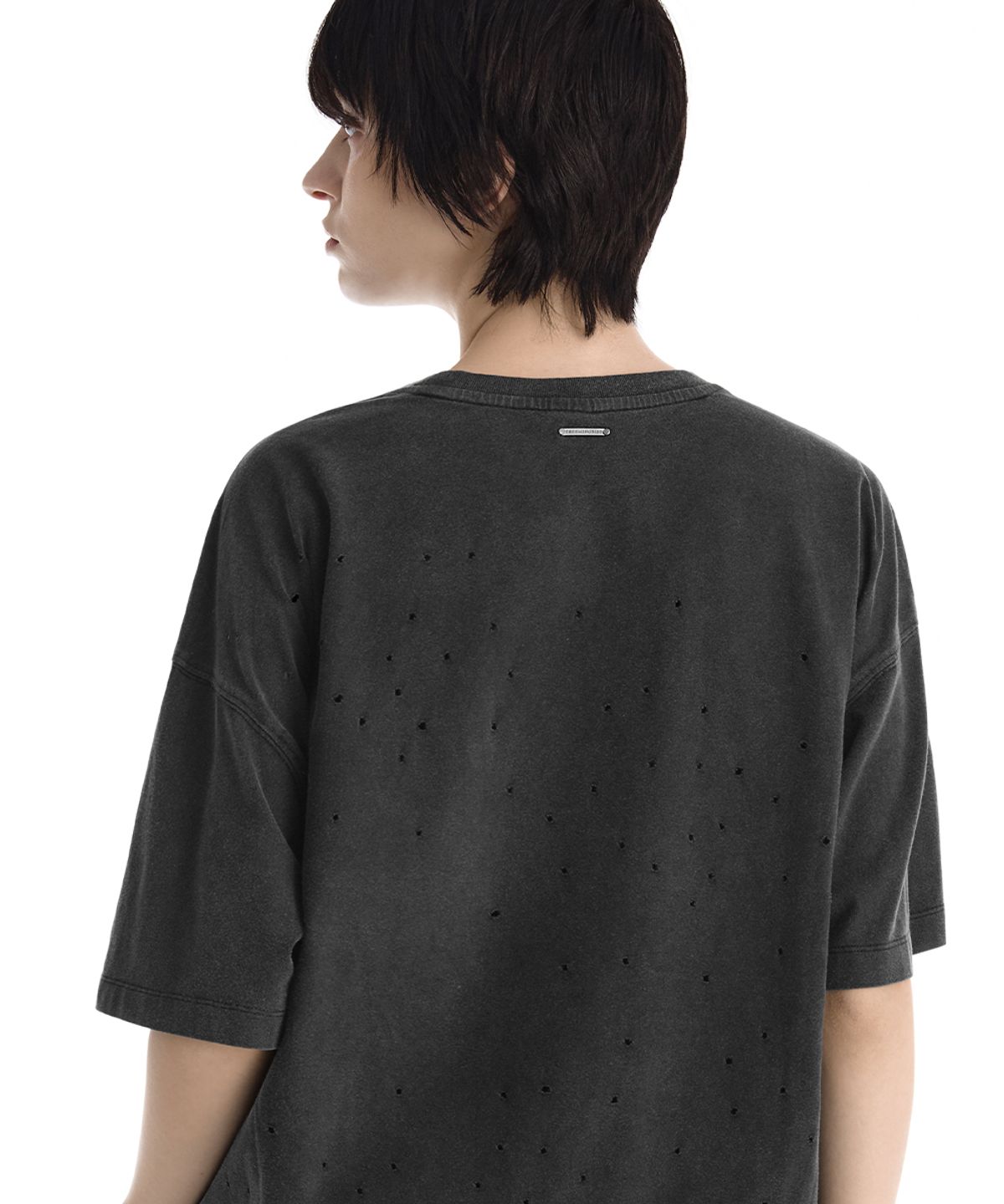 트리밍버드(TREEMINGBIRD) Distressed Garment Washed T-Shirt [ Charcoal ]