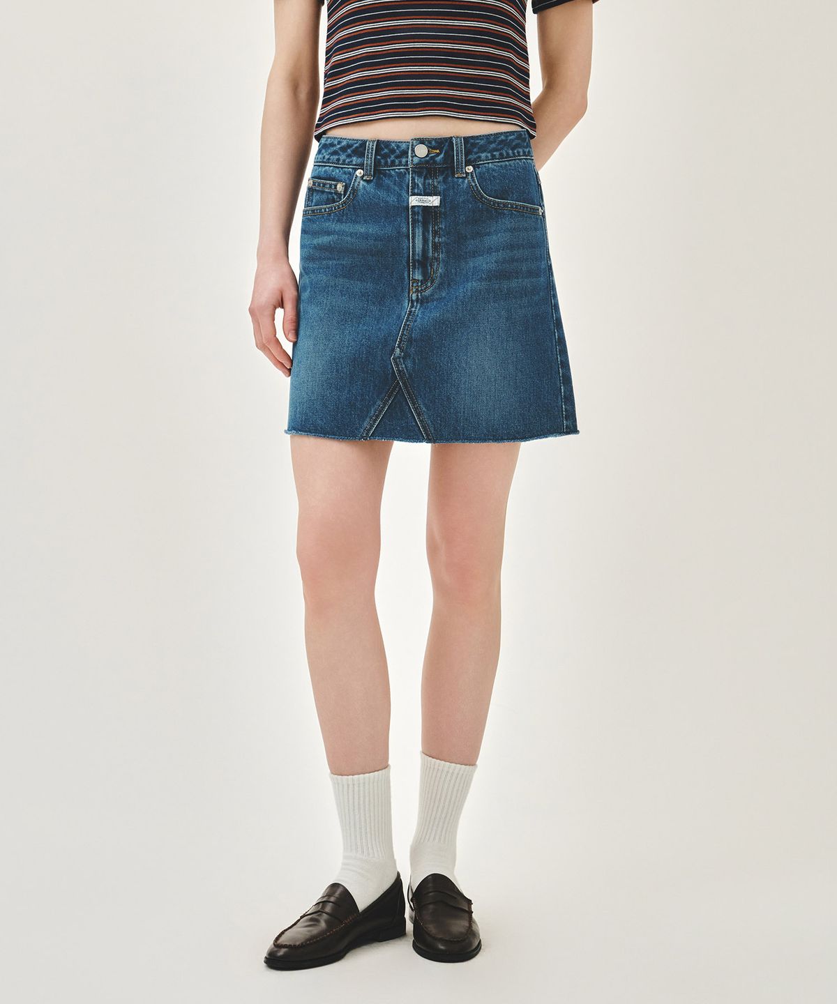마리떼 프랑소와 저버(MARITHÉ + FRANҪOIS GIRBAUD) W RAW EDGE DENIM MINI SKIRT blue