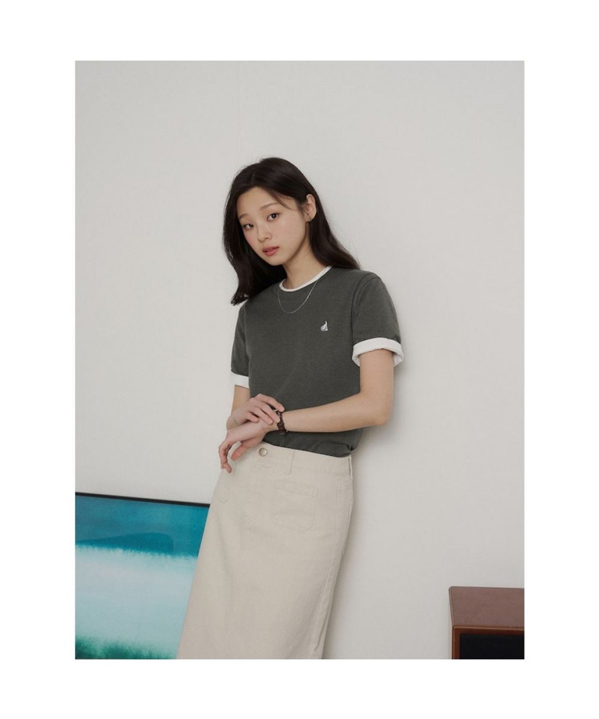 빈폴 멘(BEANPOLE MEN) [Essential] 라운드 반소매 티셔츠  카키