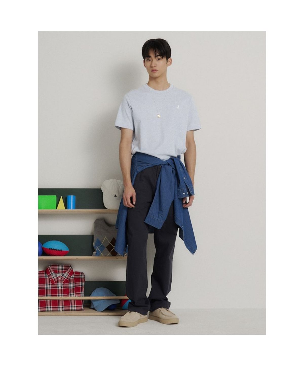 빈폴 멘(BEANPOLE MEN) [Essential] 라운드 반소매 티셔츠  스카이 블루