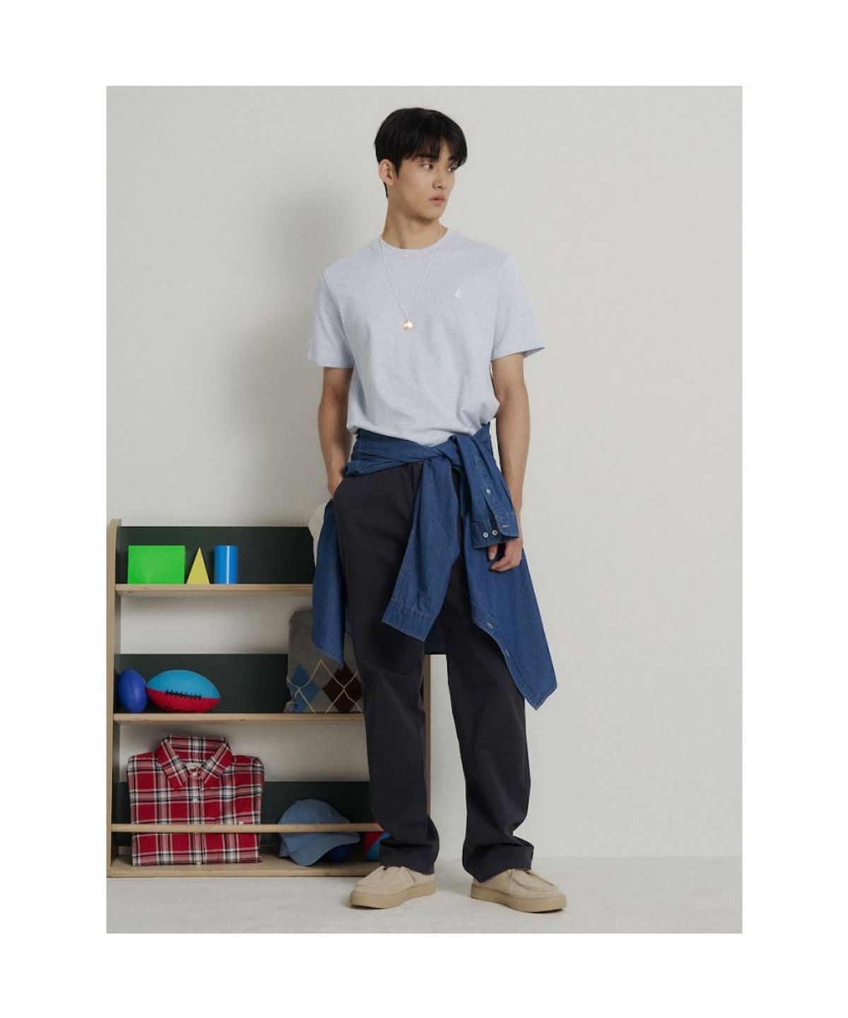 빈폴 멘(BEANPOLE MEN) [Essential] 라운드 반소매 티셔츠  스카이 블루