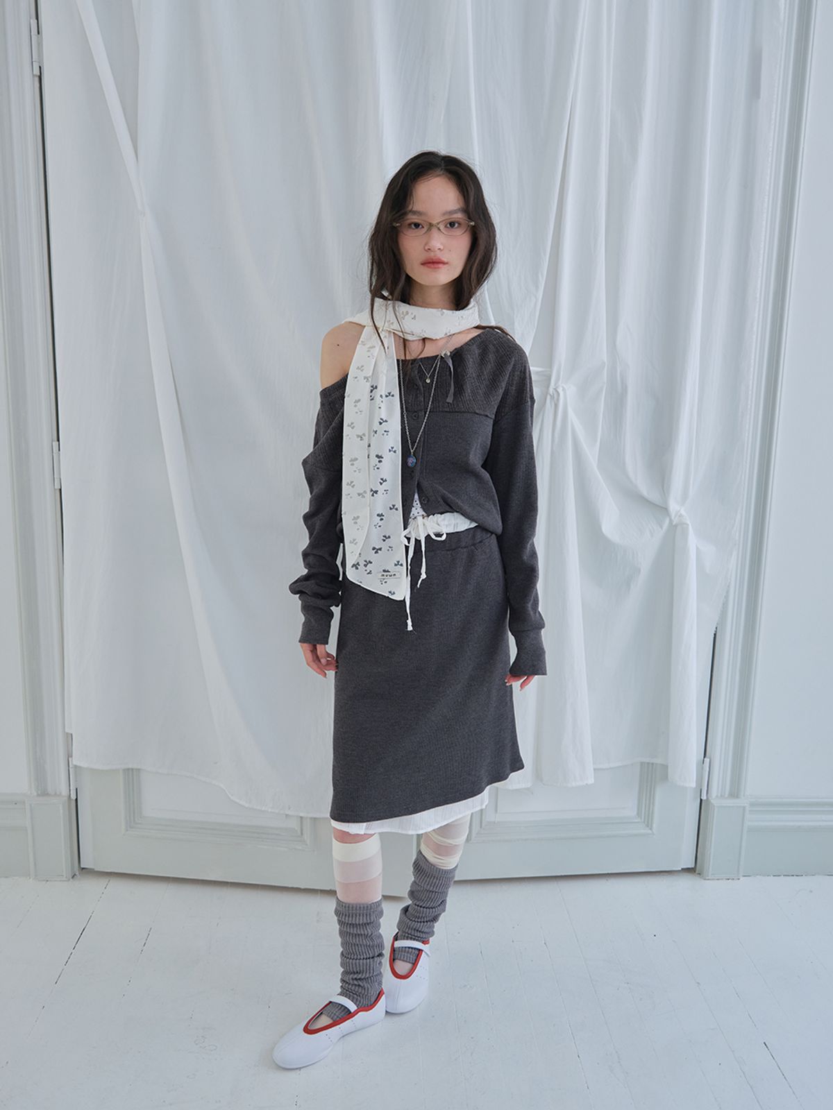 무음(MUWM) 더블 레이어 스커트 Double Layer Skirts (Charcoal)