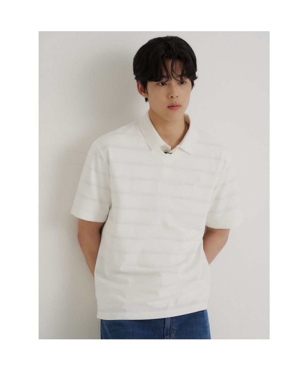 빈폴 멘(BEANPOLE MEN) 기본 브이넥 반소매 티셔츠  화이트