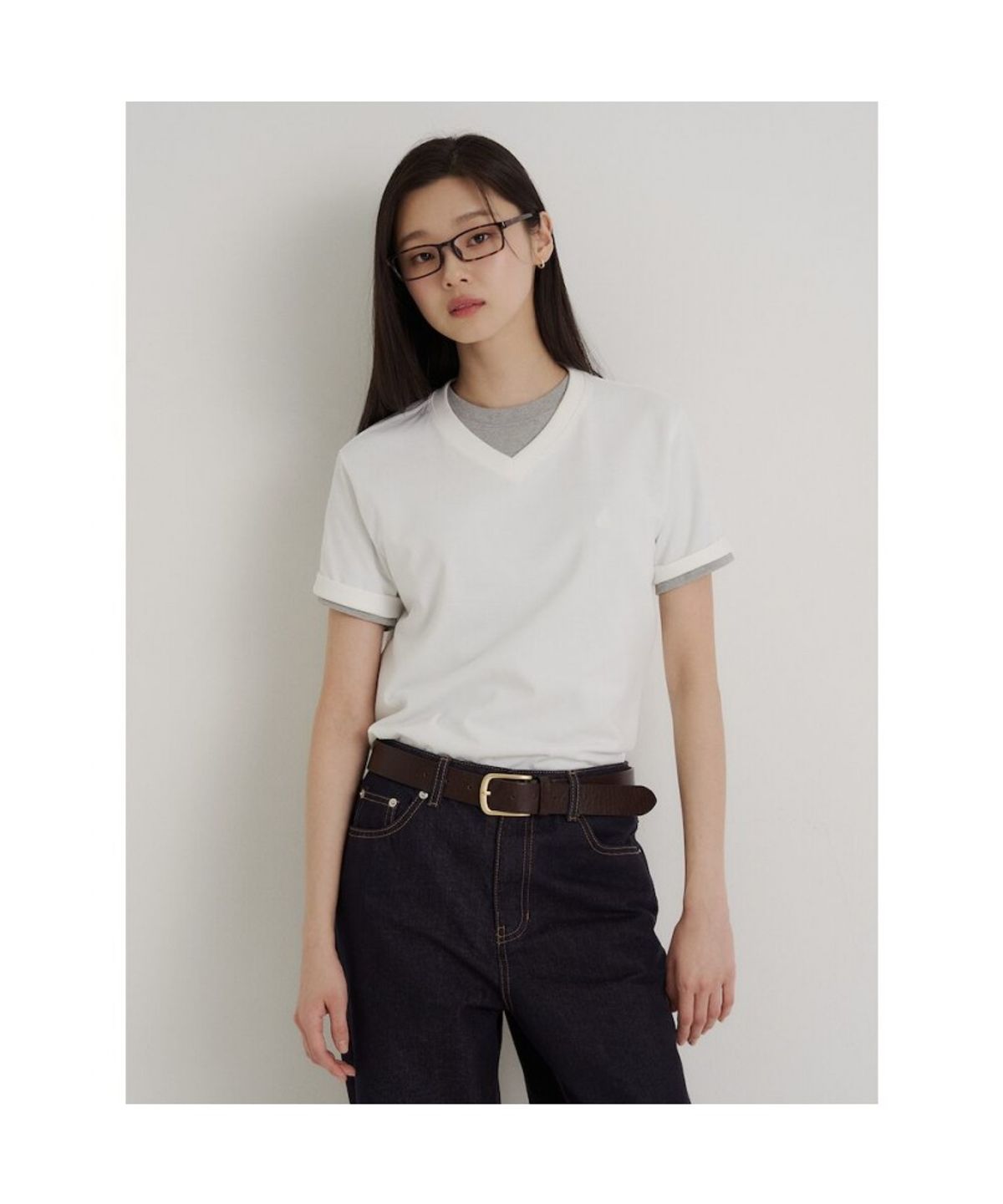 빈폴 멘(BEANPOLE MEN) 기본 브이넥 반소매 티셔츠  화이트