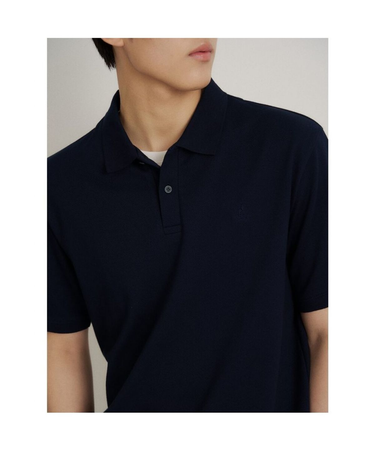 빈폴 멘(BEANPOLE MEN) 레이어드넥 텍스처 반소매 티셔츠  네이비