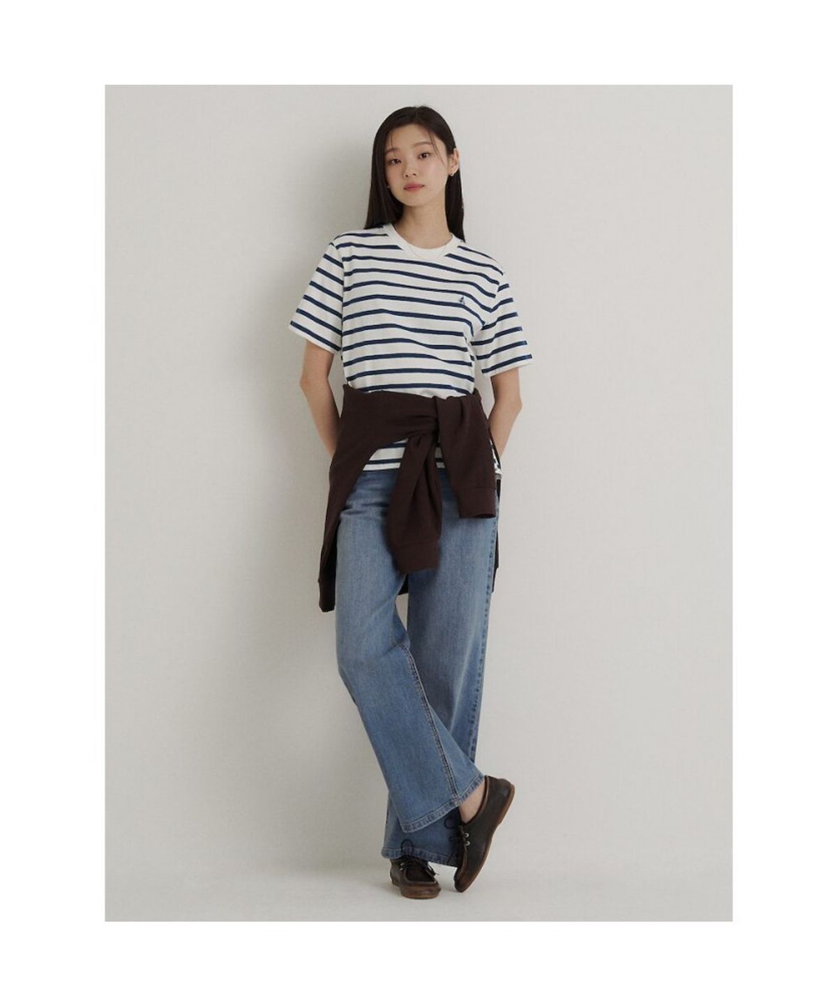 빈폴 멘(BEANPOLE MEN) 싱글 스트라이프 반소매 티셔츠  아이보리