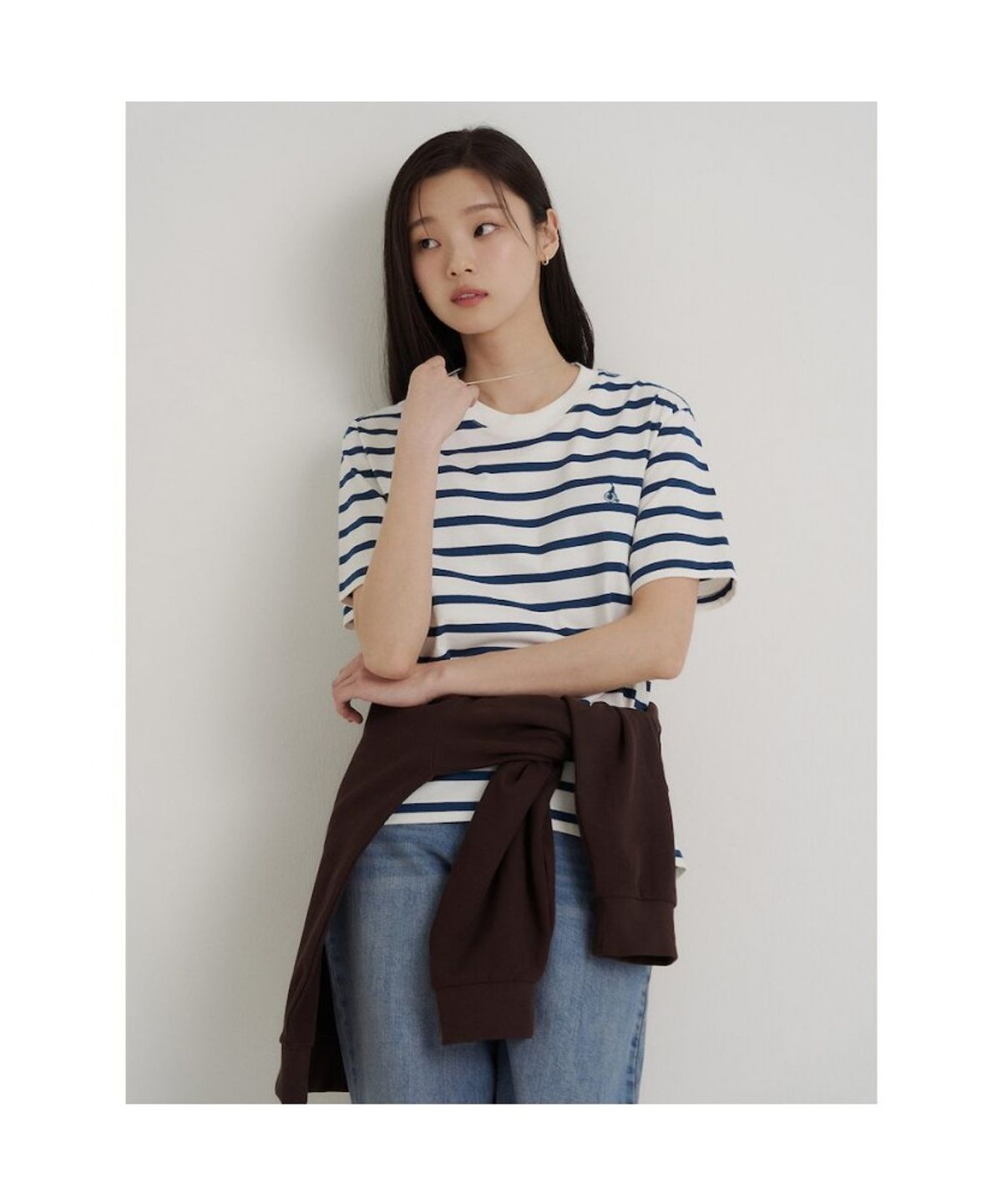 빈폴 멘(BEANPOLE MEN) 싱글 스트라이프 반소매 티셔츠  아이보리