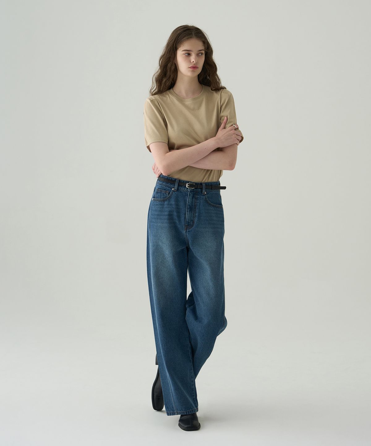 드로우핏 우먼(DRAWFIT WOMEN) 퍼프 슬리브 수피마 코튼 반팔 티셔츠 [BEIGE]