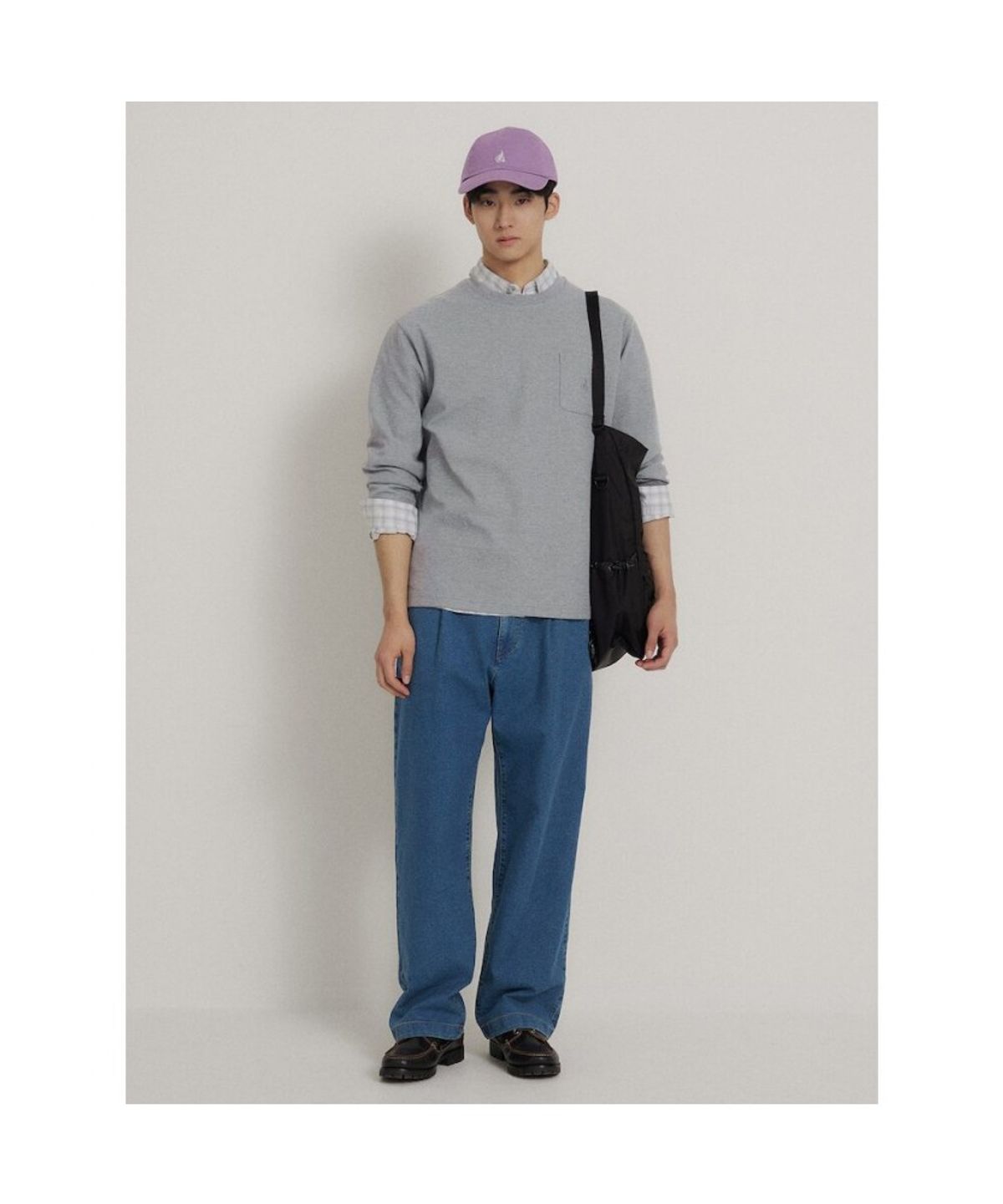 빈폴 멘(BEANPOLE MEN) 멜란지 포켓 로고 티셔츠  그레이