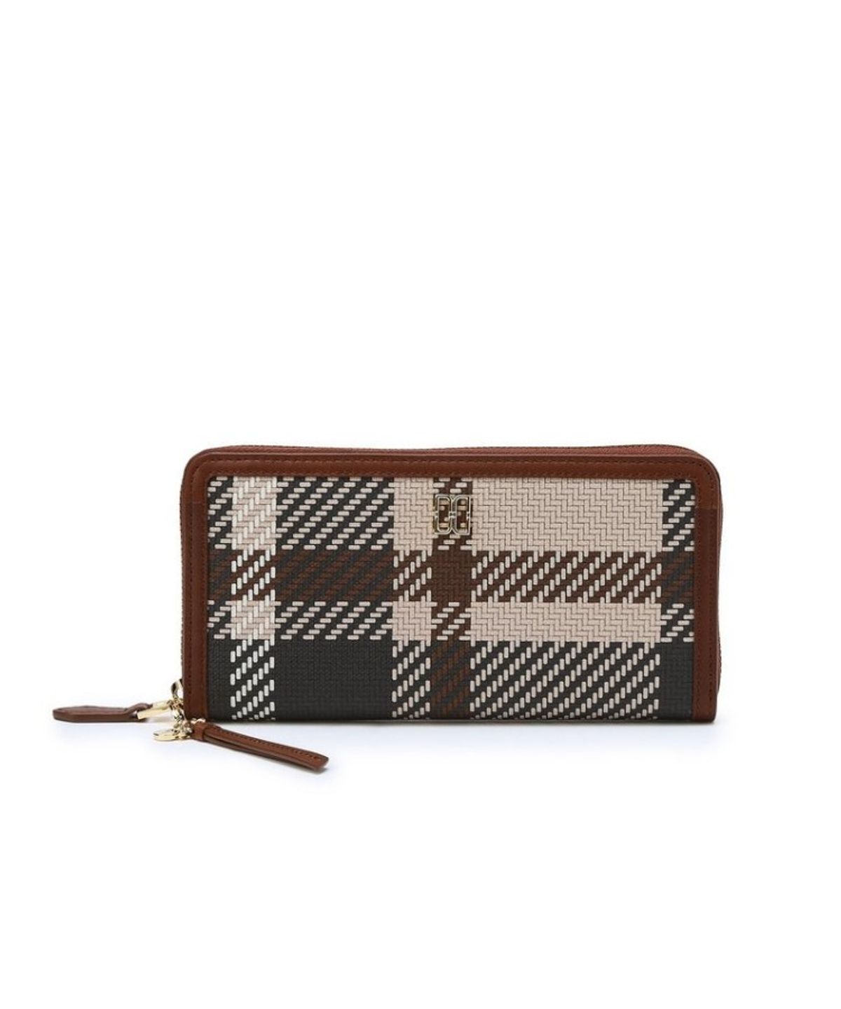 닥스 여성 액세서리(DAKS WOMENS ACCESSORIES) 브라운 타탄체크 가죽배색 지퍼장지갑_DCWA6E210W2