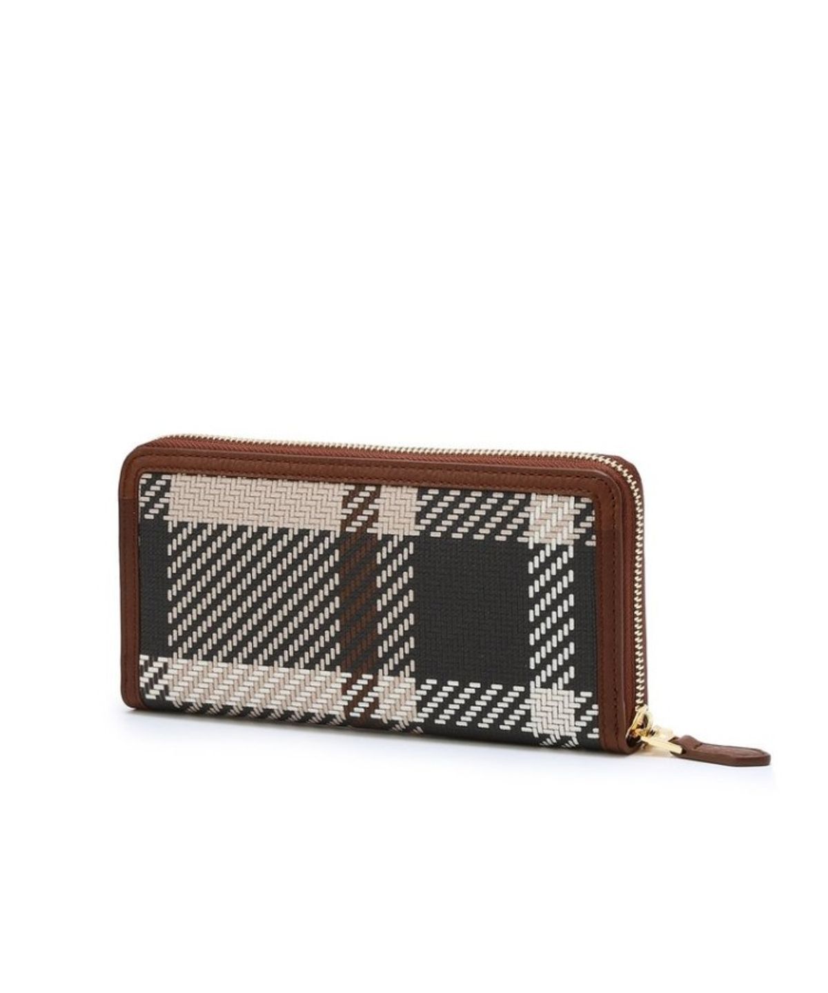 닥스 여성 액세서리(DAKS WOMENS ACCESSORIES) 브라운 타탄체크 가죽배색 지퍼장지갑_DCWA6E210W2