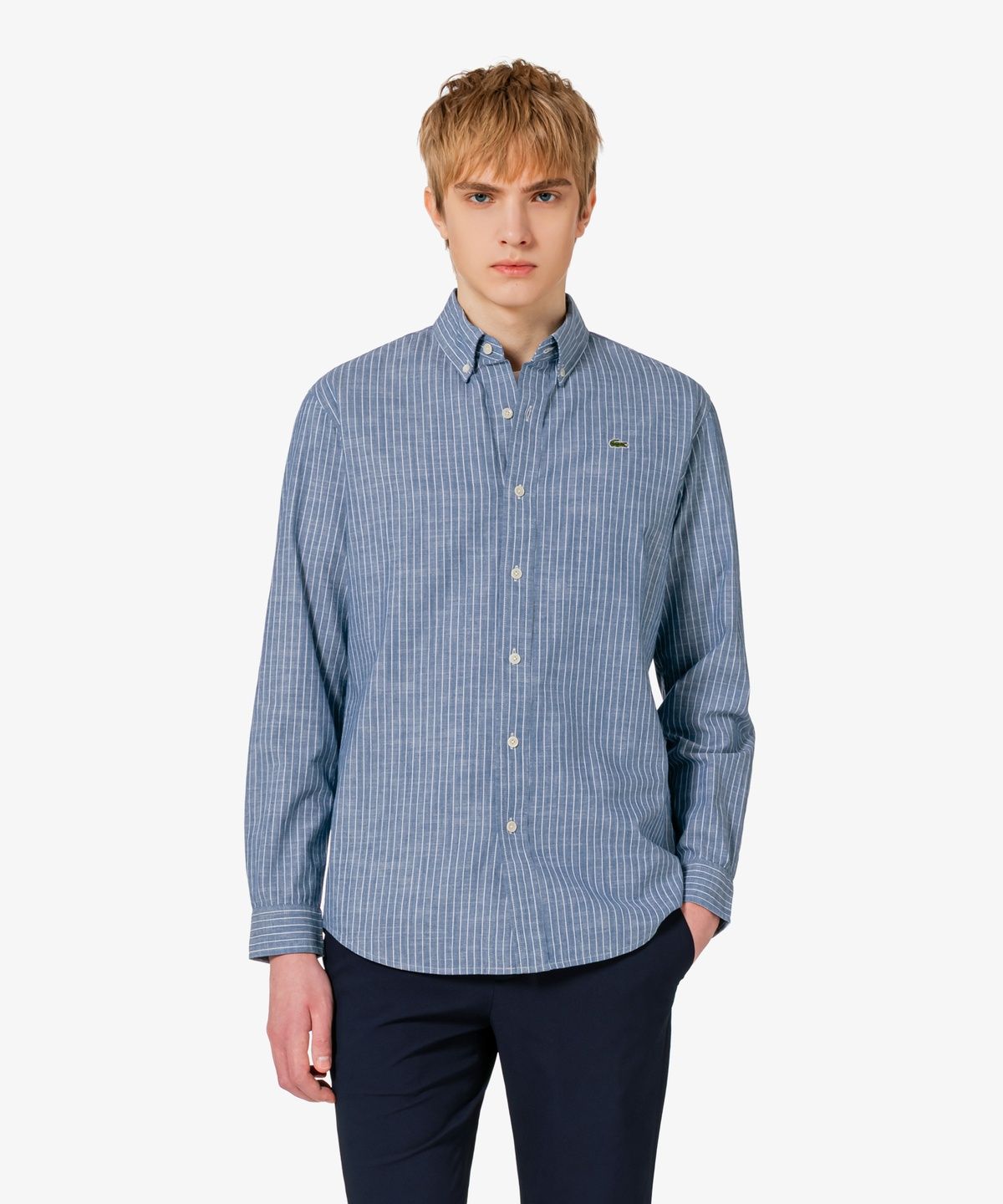 라코스테(LACOSTE) 남성 샴브레이 스트라이프 셔츠 CH357E-56G AEY