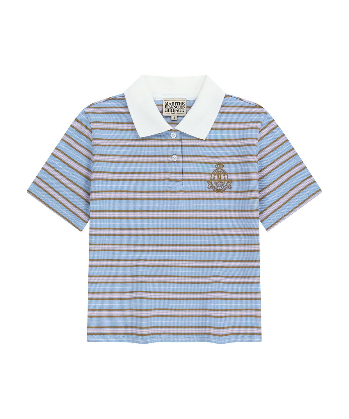 마리떼 프랑소와 저버(MARITHÉ + FRANҪOIS GIRBAUD) W STRIPE SLIM CROP COLLAR TEE light blue
