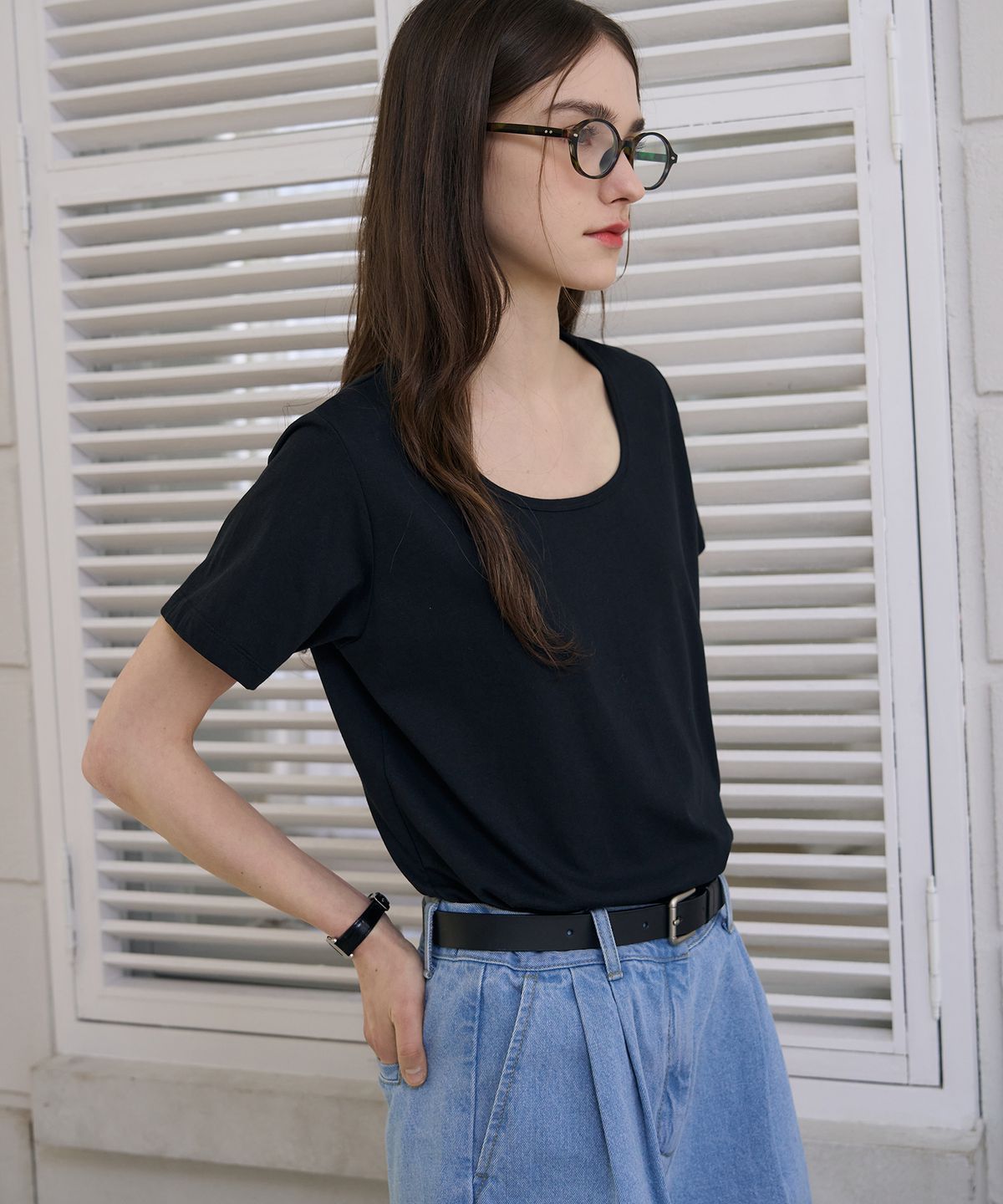 드로우핏 우먼(DRAWFIT WOMEN) 수피마 실켓 유 넥 반팔 티셔츠 [PINK]
