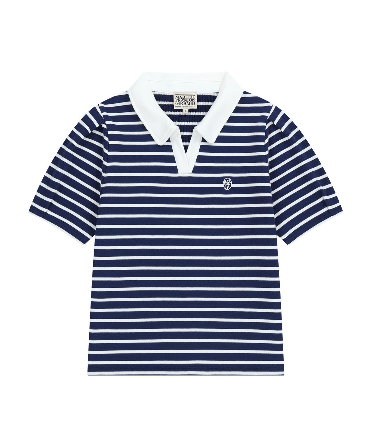 마리떼 프랑소와 저버(MARITHÉ + FRANҪOIS GIRBAUD) W COLLAR STRIPE HALF SLEEVE CROP SWEATSHIRT blue