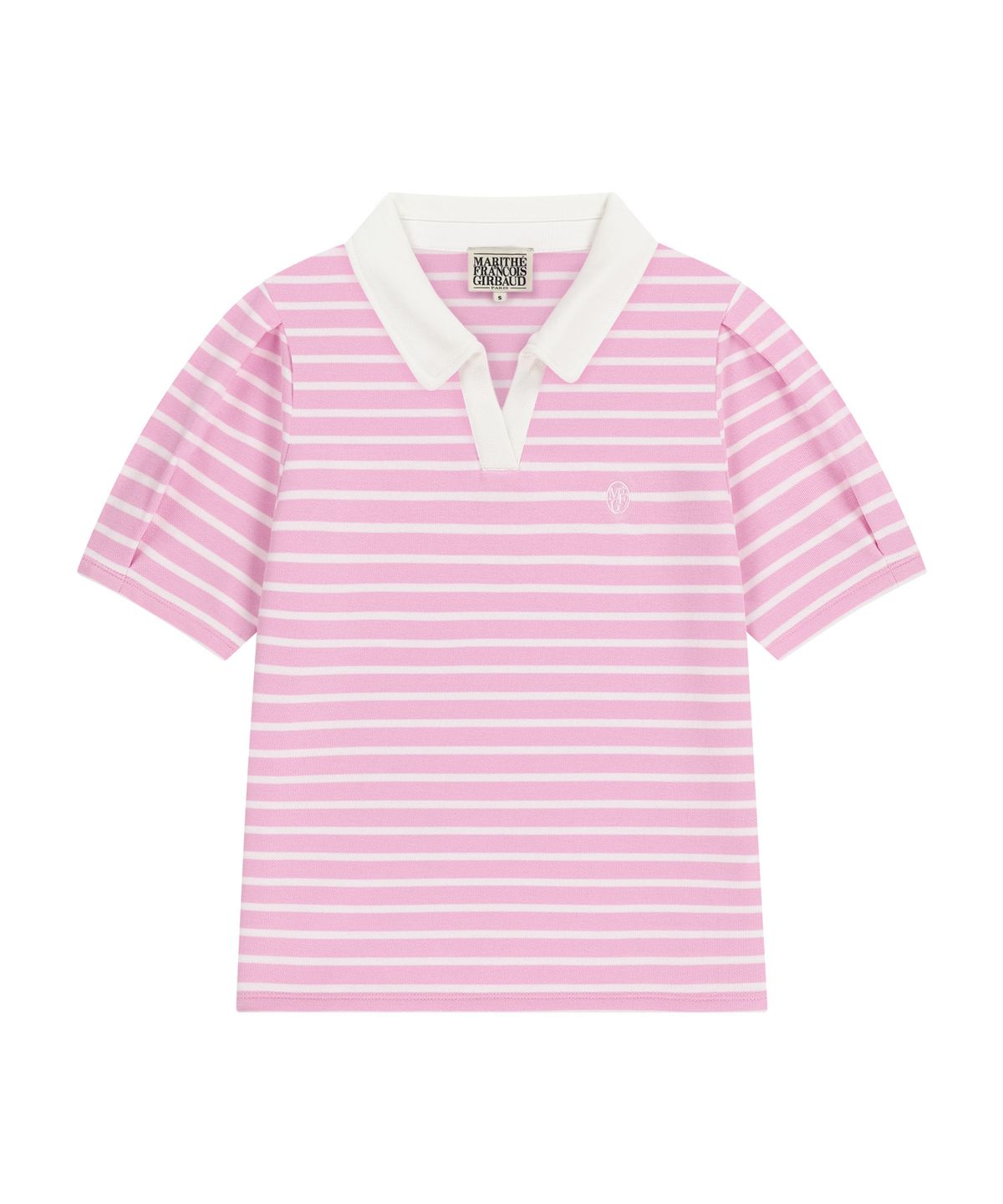 마리떼 프랑소와 저버(MARITHÉ + FRANҪOIS GIRBAUD) W COLLAR STRIPE HALF SLEEVE CROP SWEATSHIRT pink