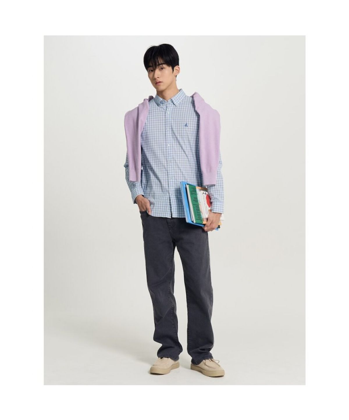 빈폴 멘(BEANPOLE MEN) 변형 깅엄 체크 셔츠  스카이 블루