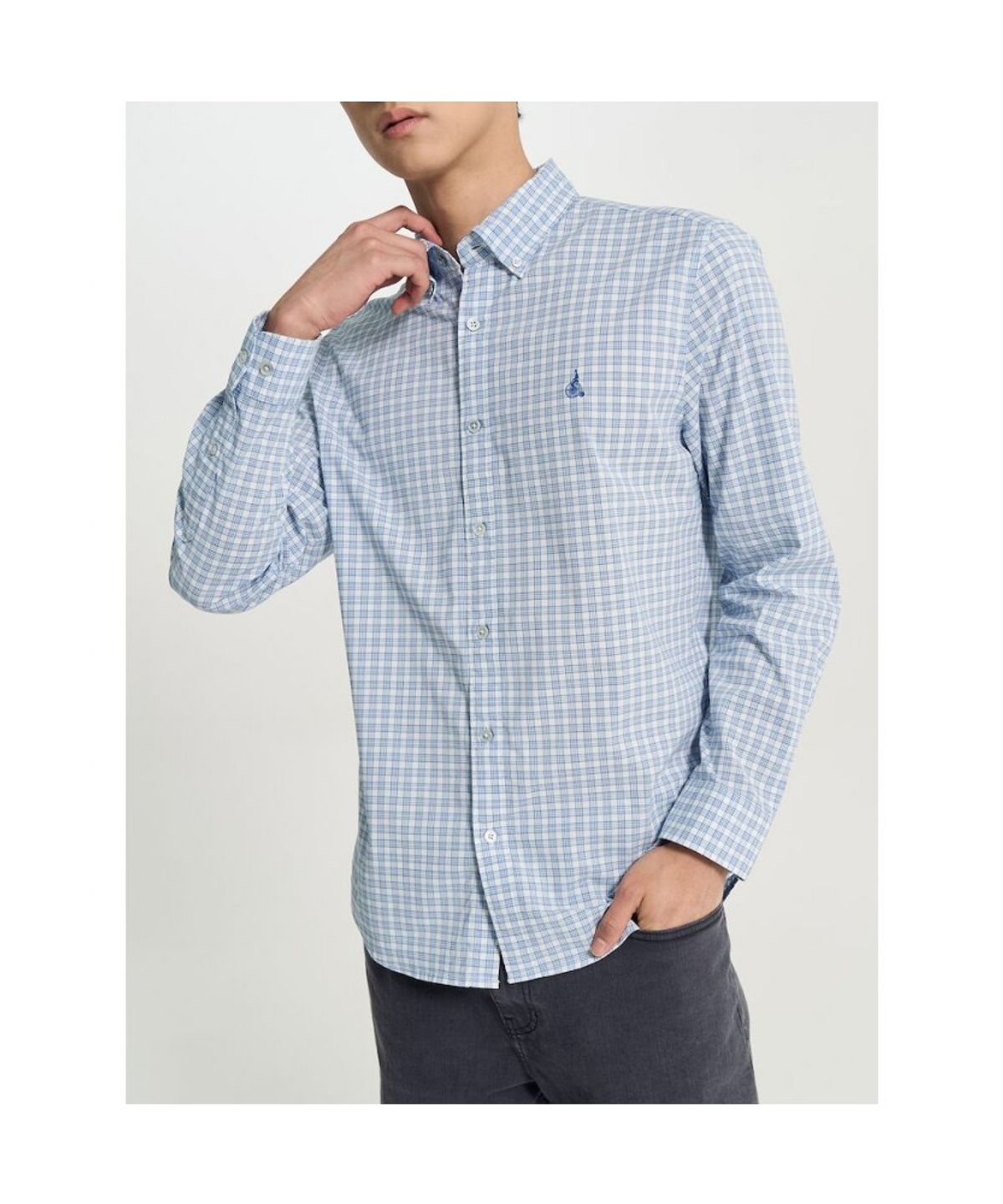 빈폴 멘(BEANPOLE MEN) 변형 깅엄 체크 셔츠  스카이 블루