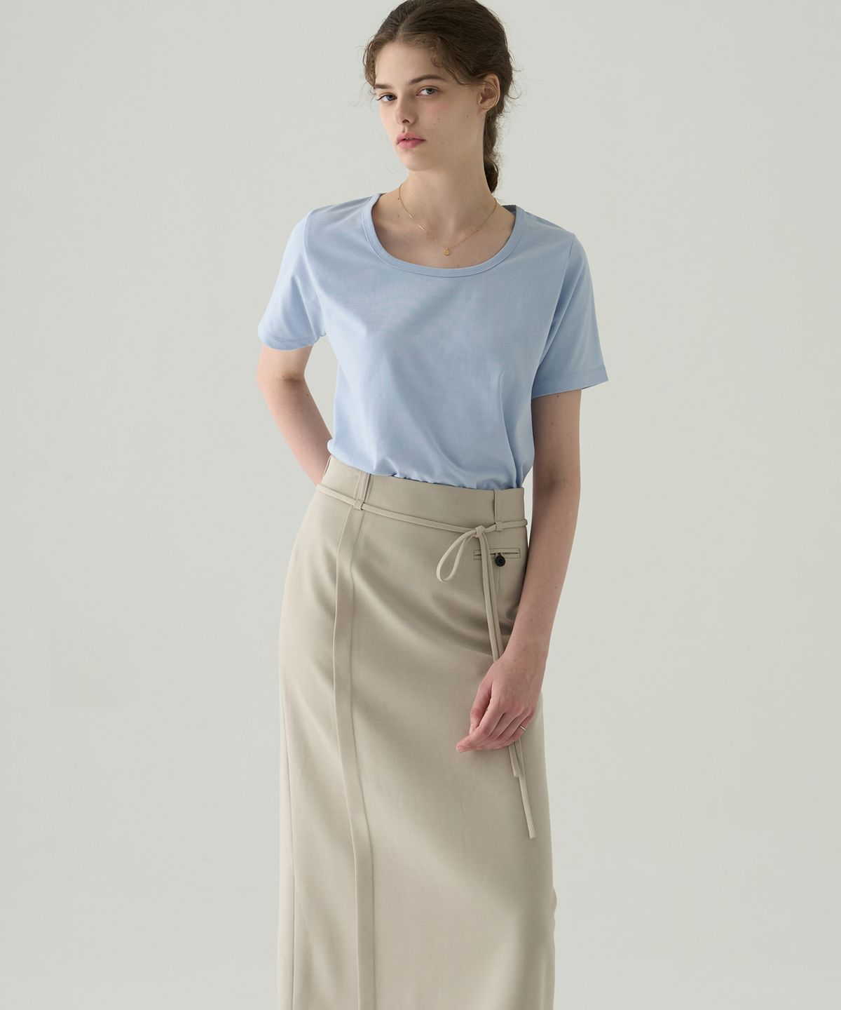 드로우핏 우먼(DRAWFIT WOMEN) 수피마 실켓 유 넥 반팔 티셔츠 [SKY BLUE]