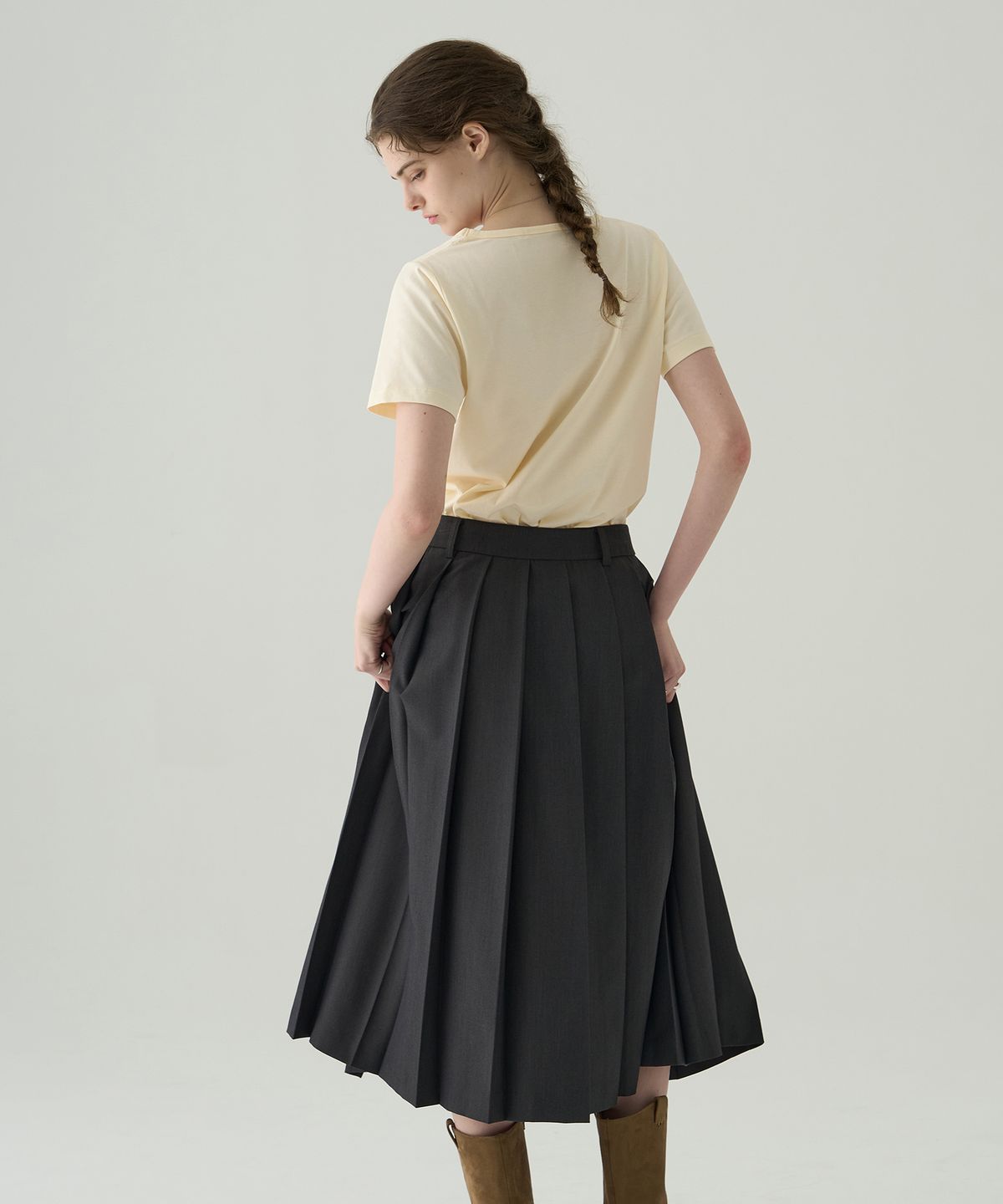 드로우핏 우먼(DRAWFIT WOMEN) 수피마 실켓 유 넥 반팔 티셔츠 [YELLOW BEIGE]