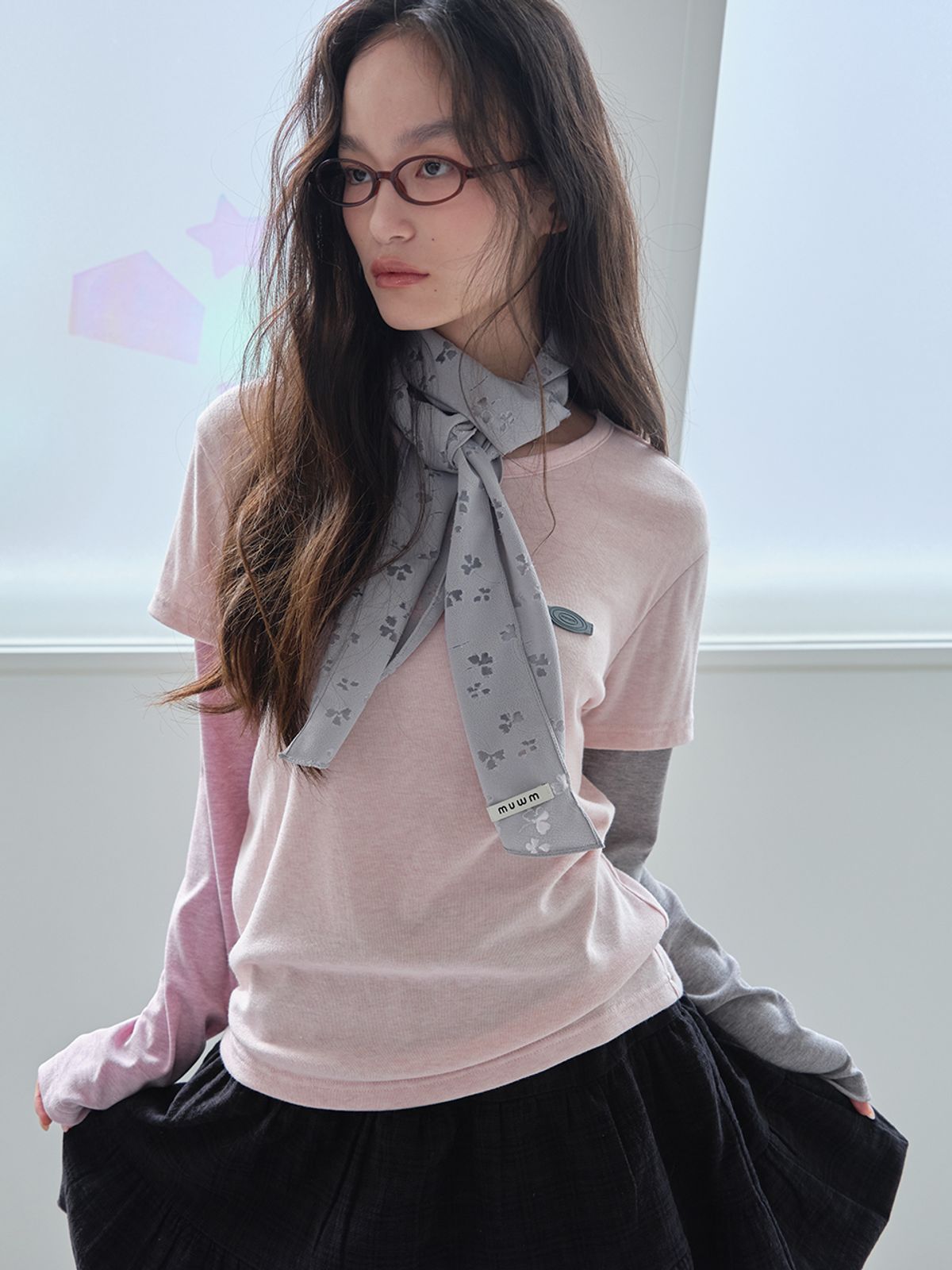무음(MUWM) 드리미 레이어드 티 Dreamy Layered Tee (Pink)