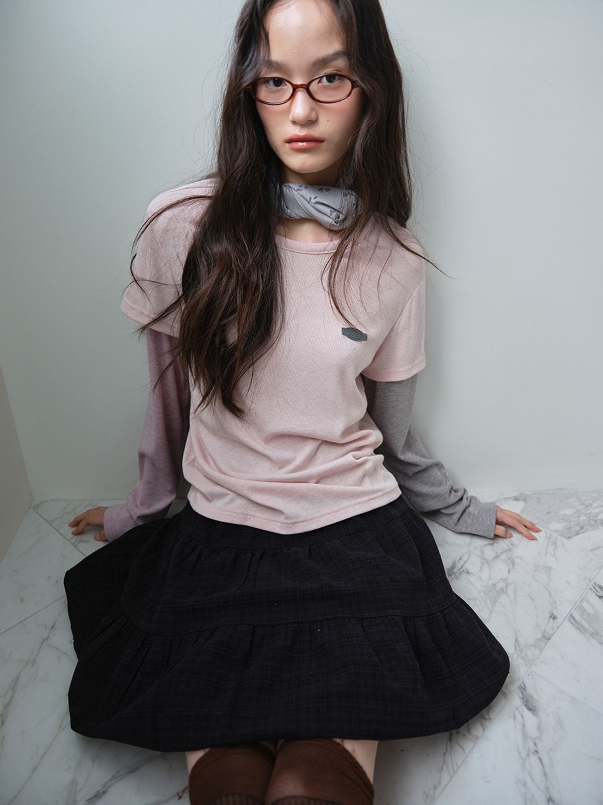 무음(MUWM) 드리미 레이어드 티 Dreamy Layered Tee (Pink)