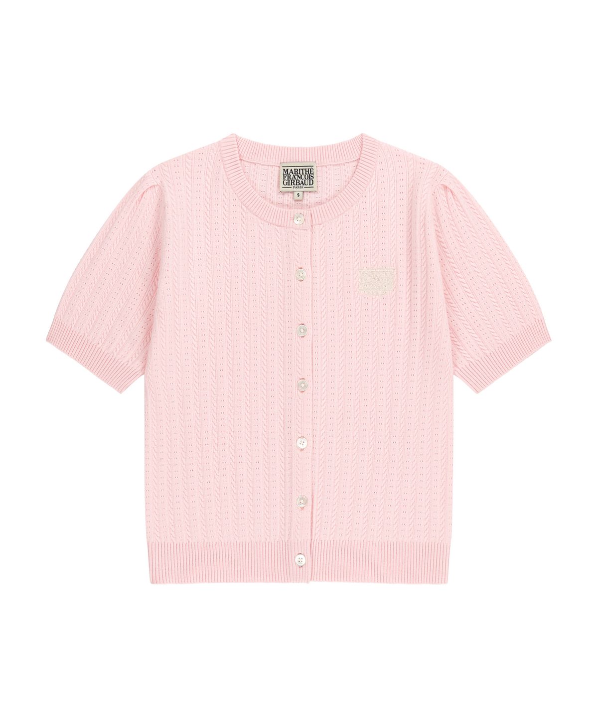 마리떼 프랑소와 저버(MARITHÉ + FRANҪOIS GIRBAUD) W SMALL CLASSIC LOGO HALF KNIT CARDIGAN SET UP light pink