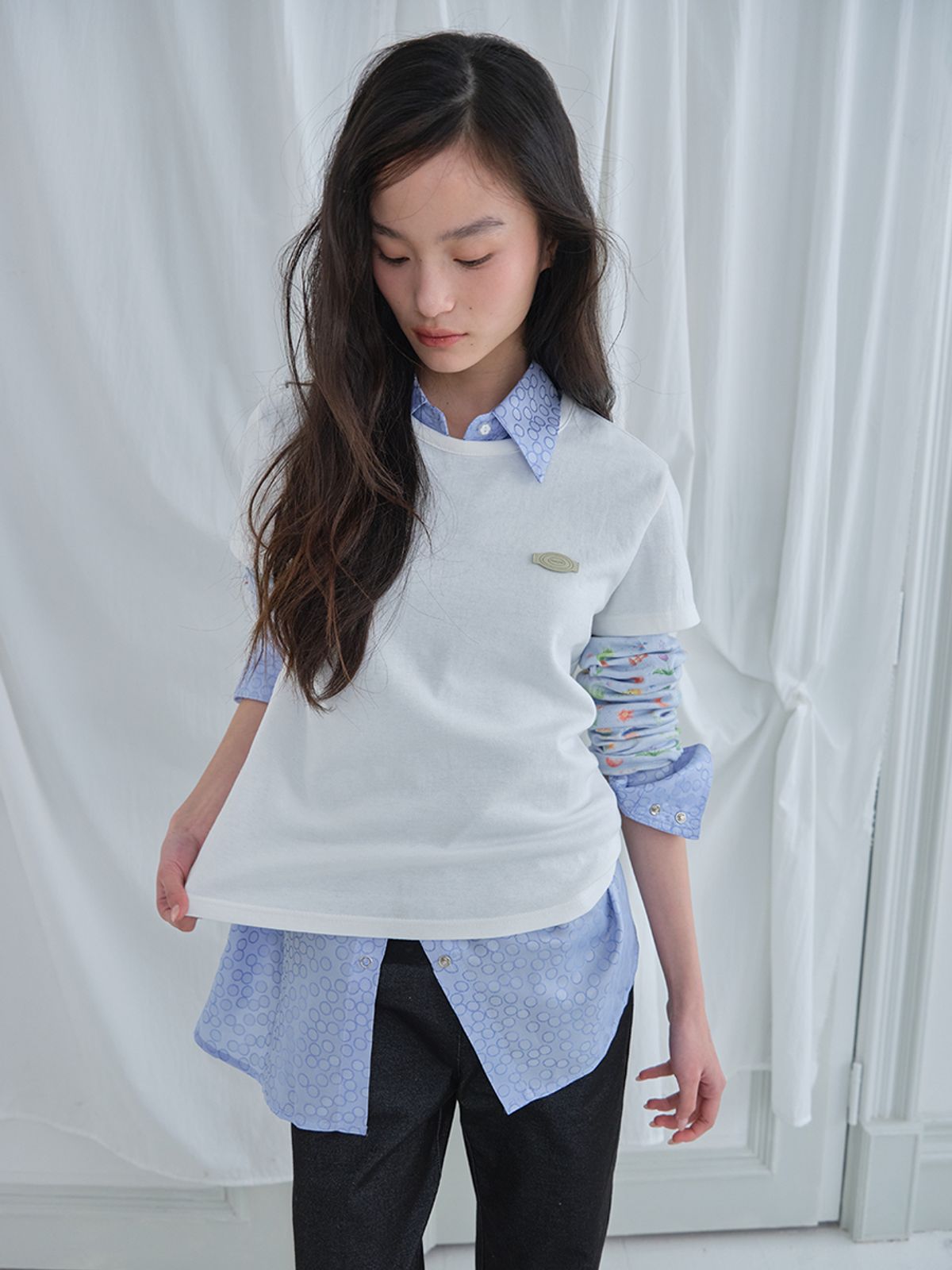 무음(MUWM) 드리미 레이어드 티 Dreamy Layered Tee (White)