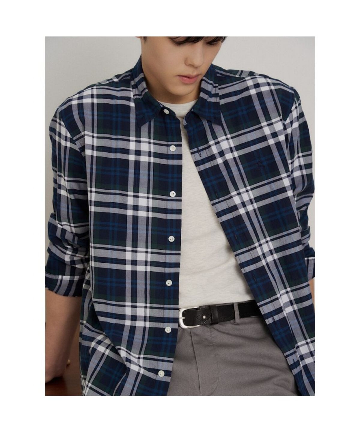 빈폴 멘(BEANPOLE MEN) 캐주얼 여름 미들 체크 셔츠  그린