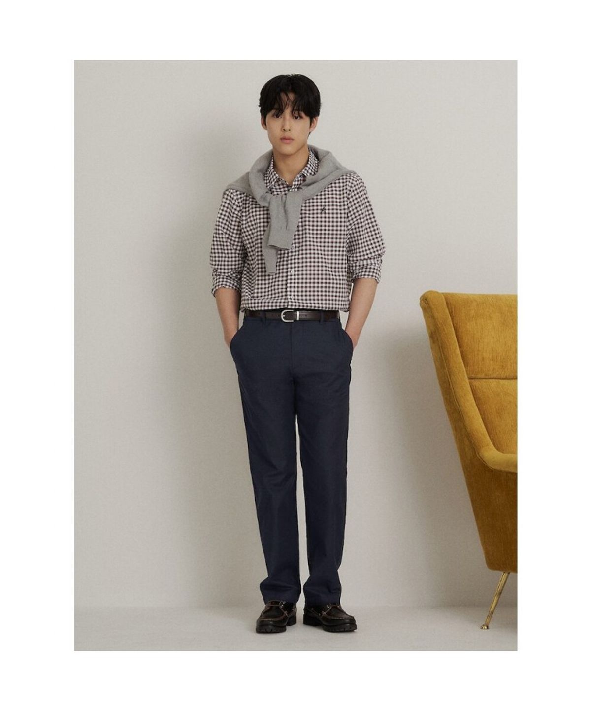 빈폴 멘(BEANPOLE MEN) 깅엄 체크 셔츠  브라운