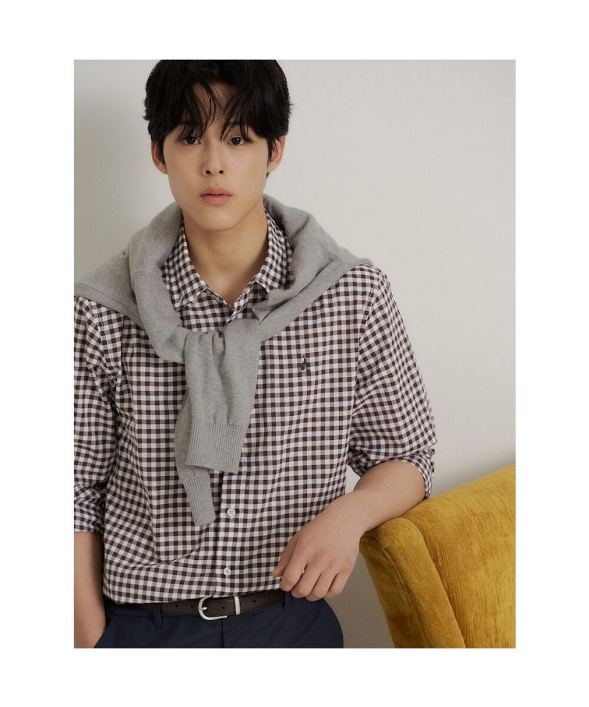 빈폴 멘(BEANPOLE MEN) 깅엄 체크 셔츠  브라운