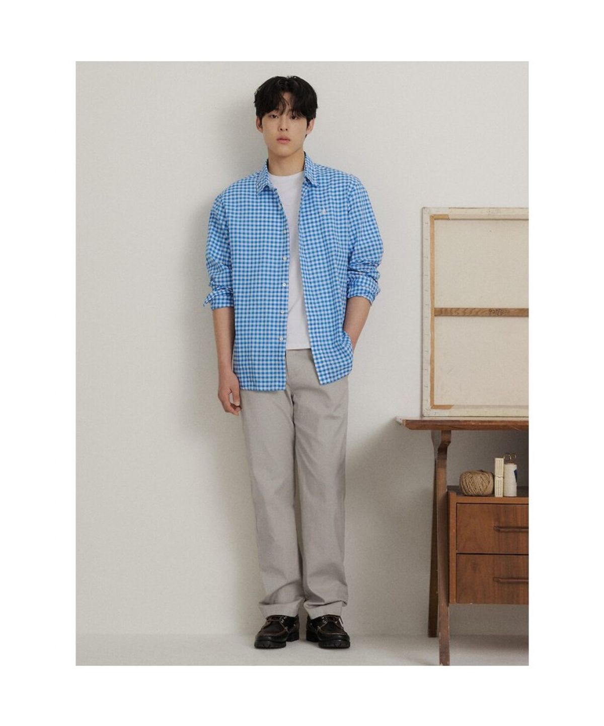 빈폴 멘(BEANPOLE MEN) 깅엄 체크 셔츠  블루