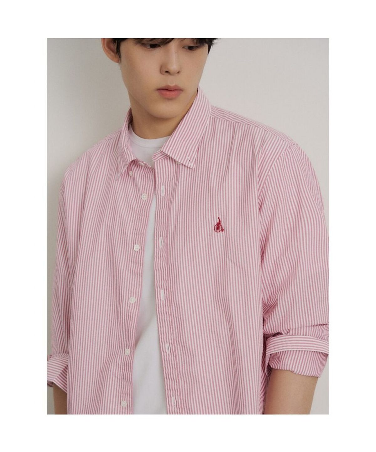 빈폴 멘(BEANPOLE MEN) 시어서커 스트라이프 셔츠  레드