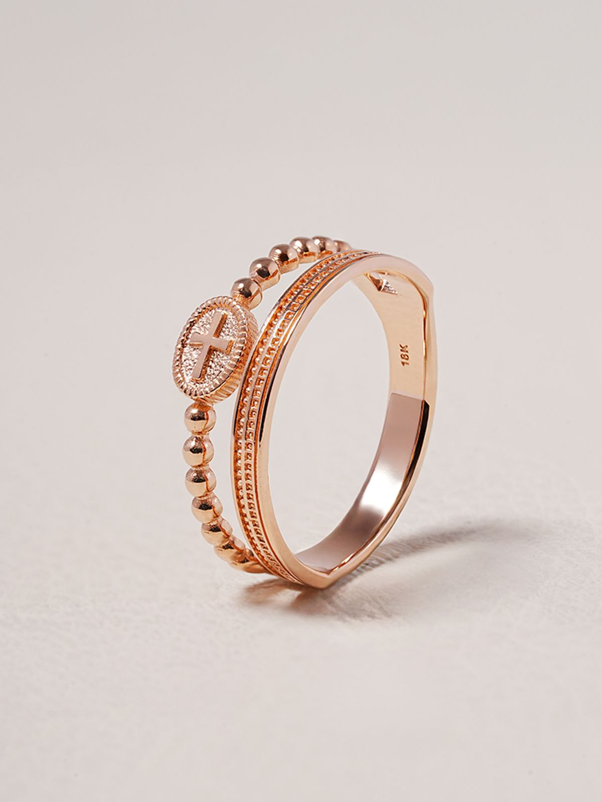 미니멀피어싱(MINIMALPIERCING) 14K 18K 크로스 레이어드 묵주 반지