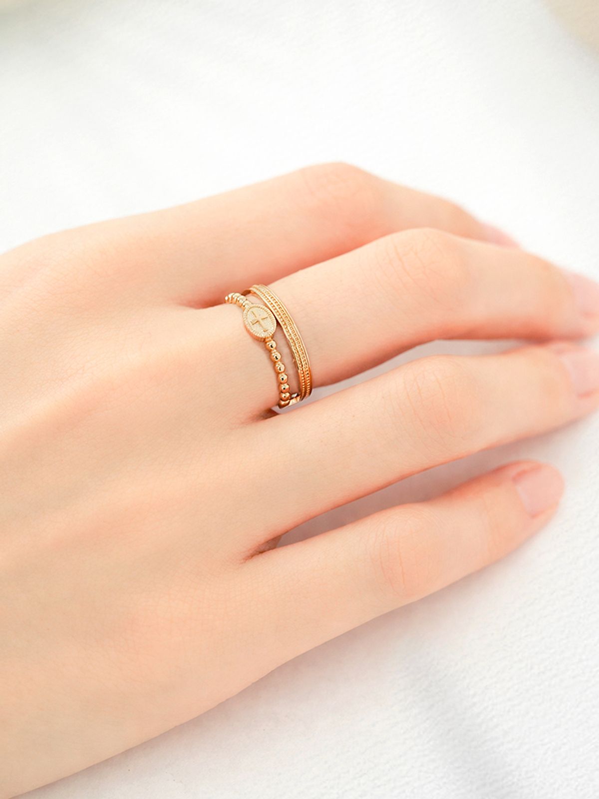 미니멀피어싱(MINIMALPIERCING) 14K 18K 크로스 레이어드 묵주 반지