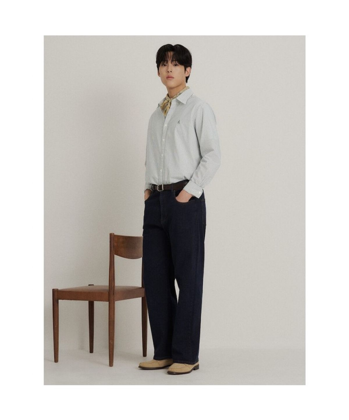 빈폴 멘(BEANPOLE MEN) 시어서커 스트라이프 셔츠  카키