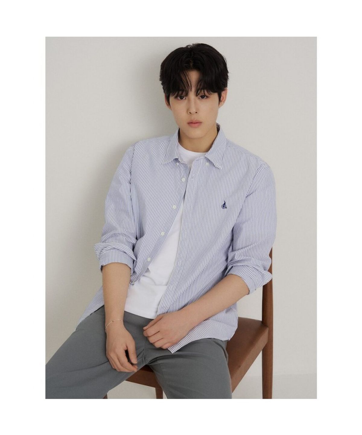 빈폴 멘(BEANPOLE MEN) 시어서커 스트라이프 셔츠  블루