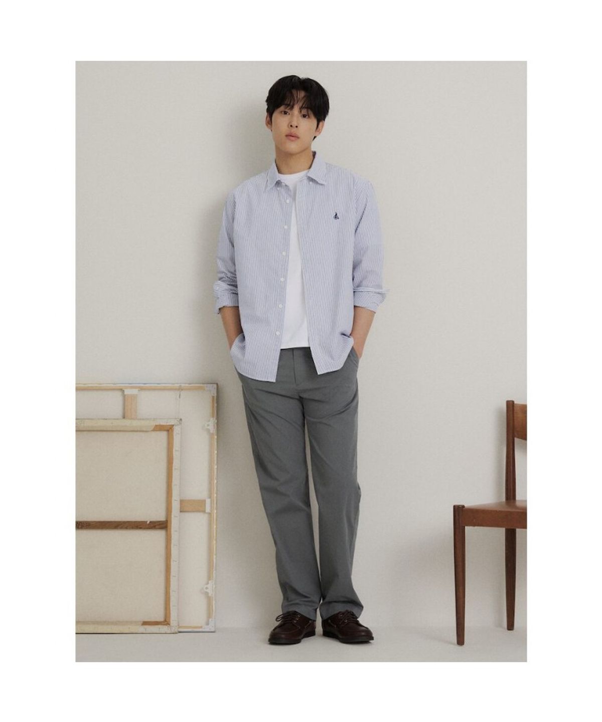빈폴 멘(BEANPOLE MEN) 시어서커 스트라이프 셔츠  블루