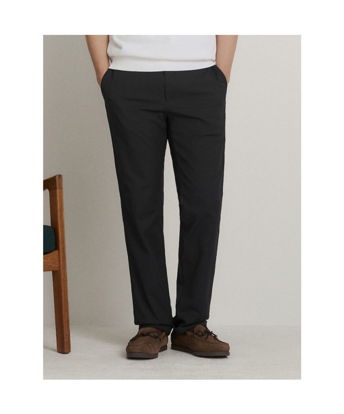 빈폴 멘(BEANPOLE MEN) 리넨 혼방 옥스포드 스탠다드핏 팬츠  블랙