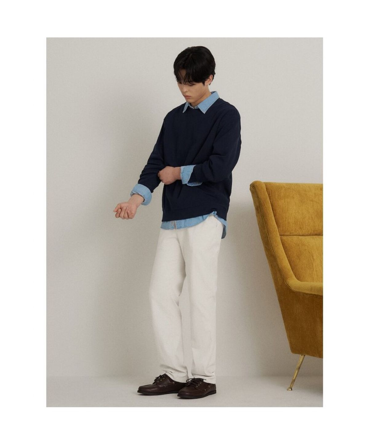빈폴 멘(BEANPOLE MEN) 리넨 혼방 옥스포드 스탠다드핏 팬츠  아이보리