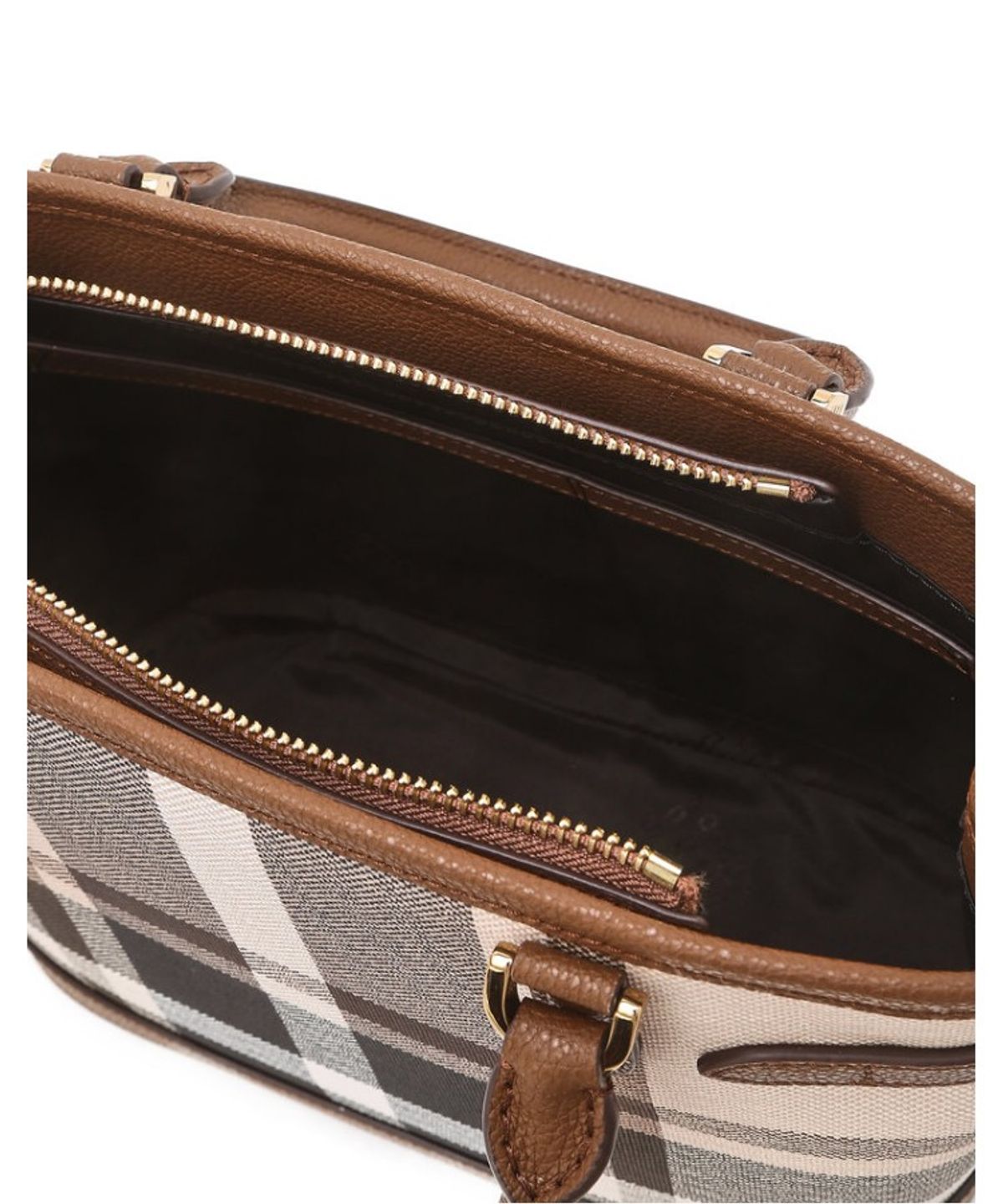 닥스 여성 액세서리(DAKS WOMENS ACCESSORIES) 타탄 체크 라이트 브라운 가죽 토트백_DCBA6E716W2
