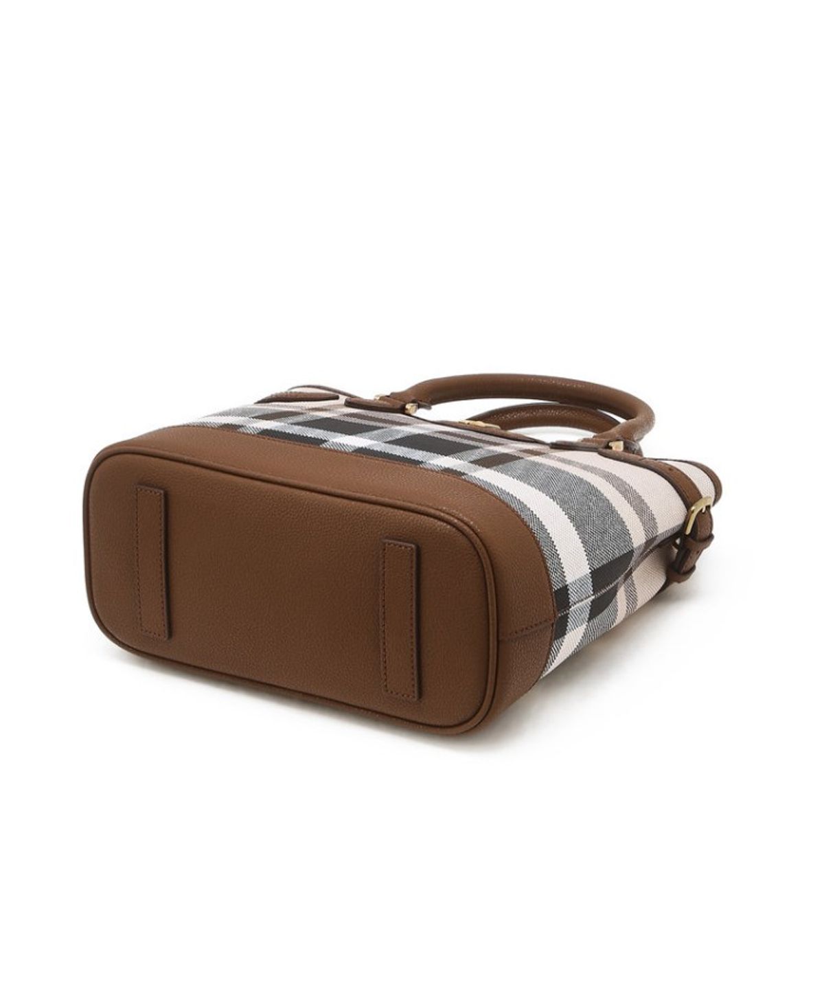닥스 여성 액세서리(DAKS WOMENS ACCESSORIES) 타탄 체크 라이트 브라운 가죽 토트백_DCBA6E716W2