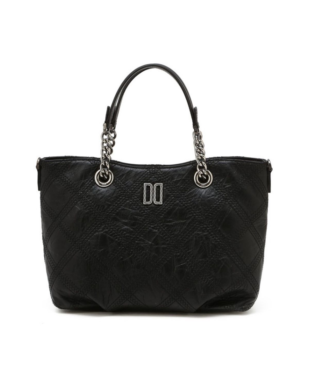 닥스 여성 액세서리(DAKS WOMENS ACCESSORIES) 블랙 소가죽 자수 포인트 DD로고 체인 토트백_DCBA6E324BK