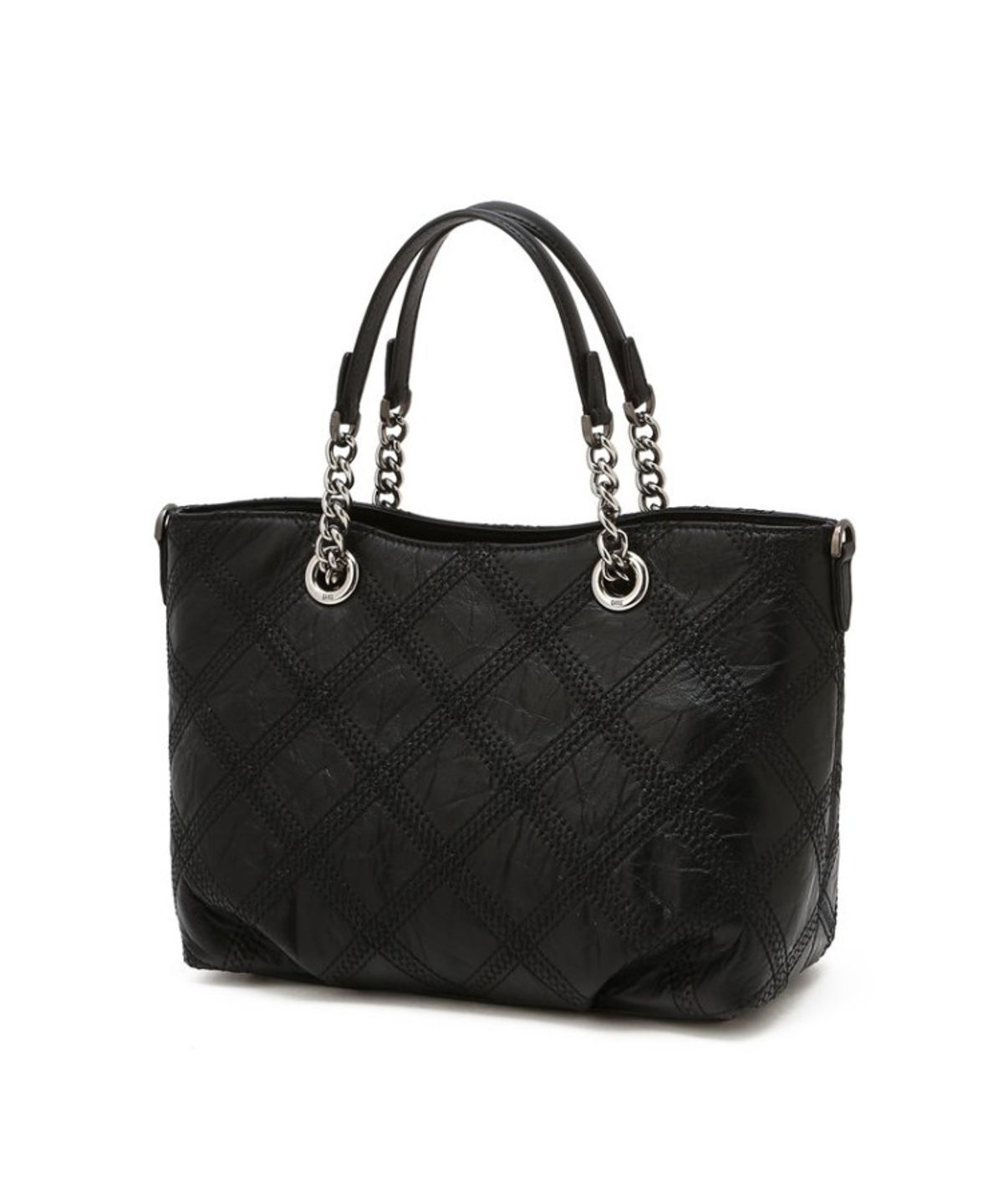 닥스 여성 액세서리(DAKS WOMENS ACCESSORIES) 블랙 소가죽 자수 포인트 DD로고 체인 토트백_DCBA6E324BK