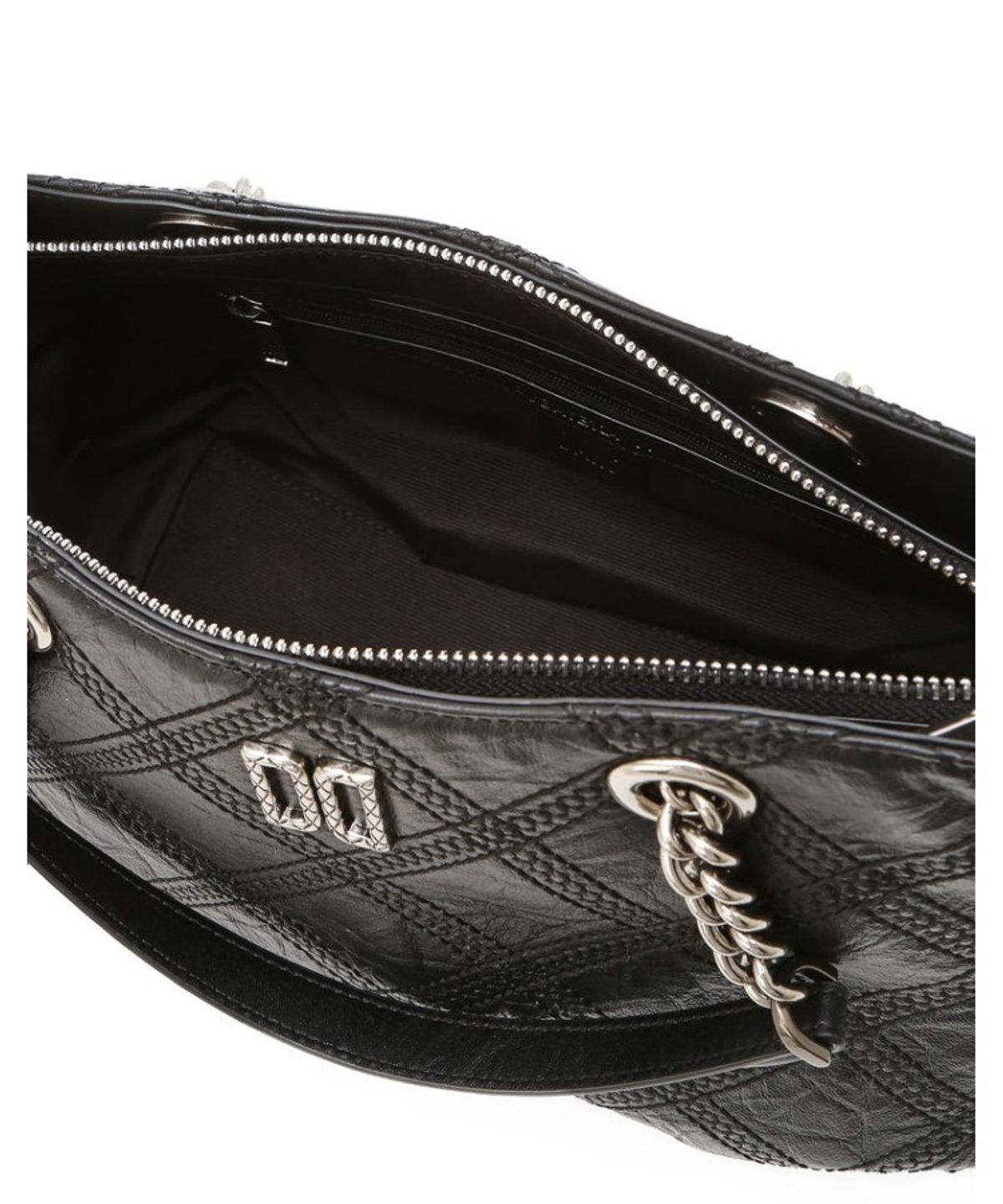 닥스 여성 액세서리(DAKS WOMENS ACCESSORIES) 블랙 소가죽 자수 포인트 DD로고 체인 토트백_DCBA6E324BK