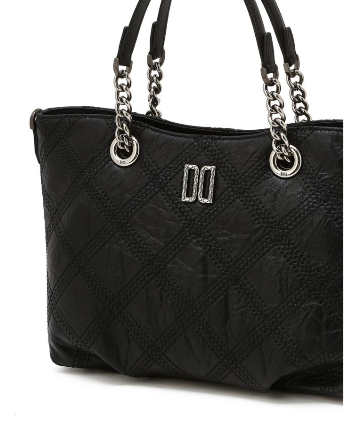 닥스 여성 액세서리(DAKS WOMENS ACCESSORIES) 블랙 소가죽 자수 포인트 DD로고 체인 토트백_DCBA6E324BK