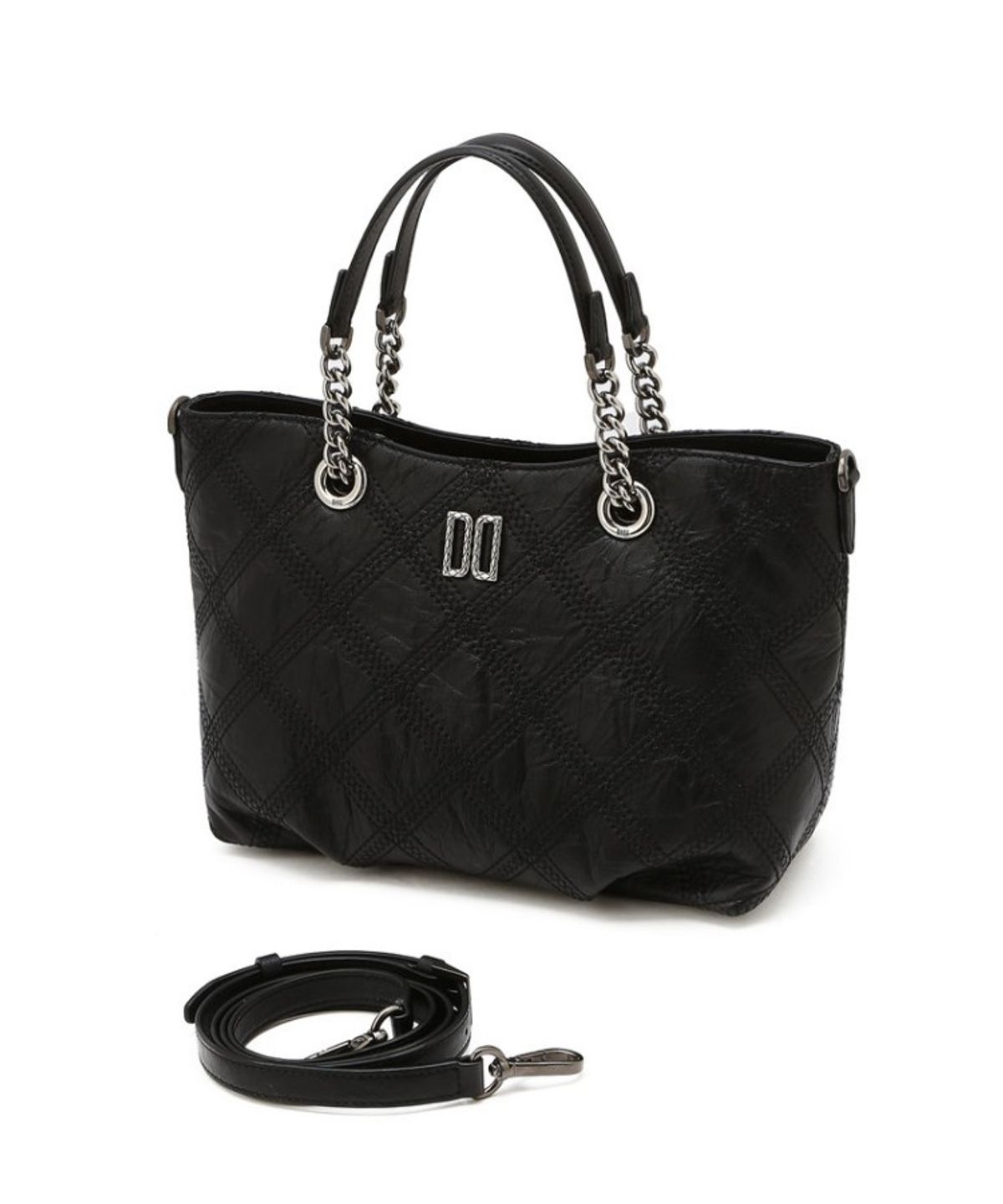 닥스 여성 액세서리(DAKS WOMENS ACCESSORIES) 블랙 소가죽 자수 포인트 DD로고 체인 토트백_DCBA6E324BK
