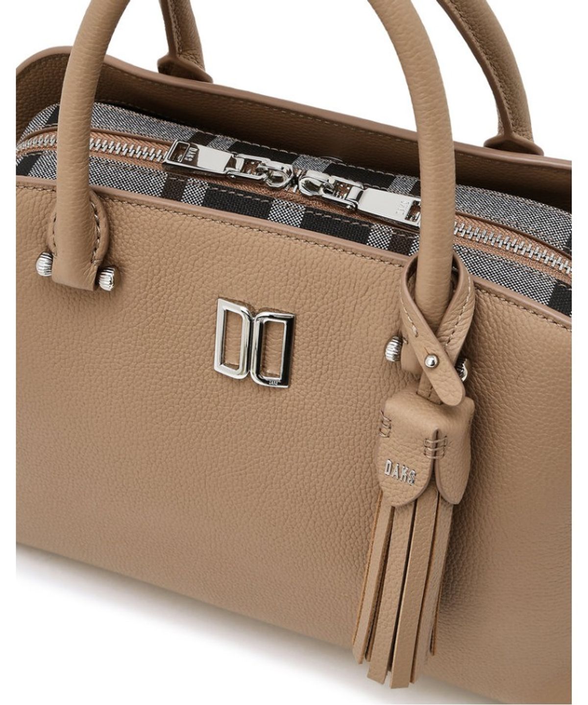 닥스 여성 액세서리(DAKS WOMENS ACCESSORIES) 베이지 DD로고 가죽 토트백_DCBA6E760I2