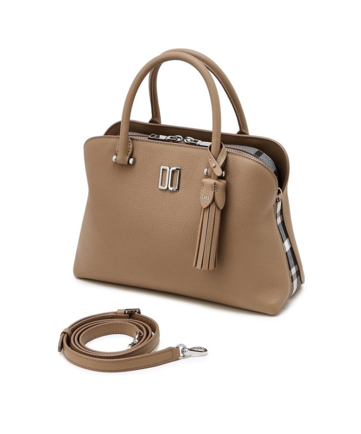 닥스 여성 액세서리(DAKS WOMENS ACCESSORIES) 베이지 DD로고 가죽 토트백_DCBA6E760I2