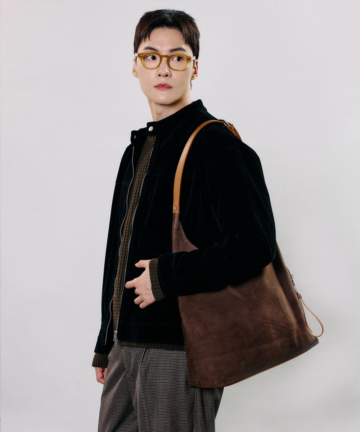 베드포드일레븐스(BEDFORD11TH) 14인치수납 리버사이드 슬라우치 호보 메신저 [브라운스웨이드 콤보 ]